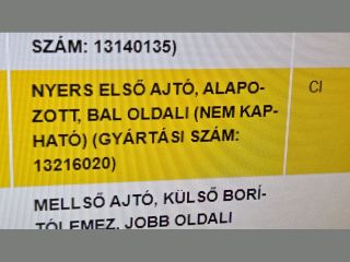 bontott OPEL VECTRA C Bal első Ajtó (Üres lemez)