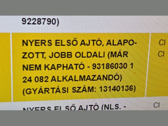 bontott OPEL VECTRA C Jobb első Ajtó (Üres lemez)