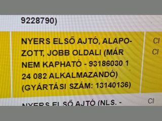 bontott OPEL VECTRA C Jobb első Ajtó (Üres lemez)