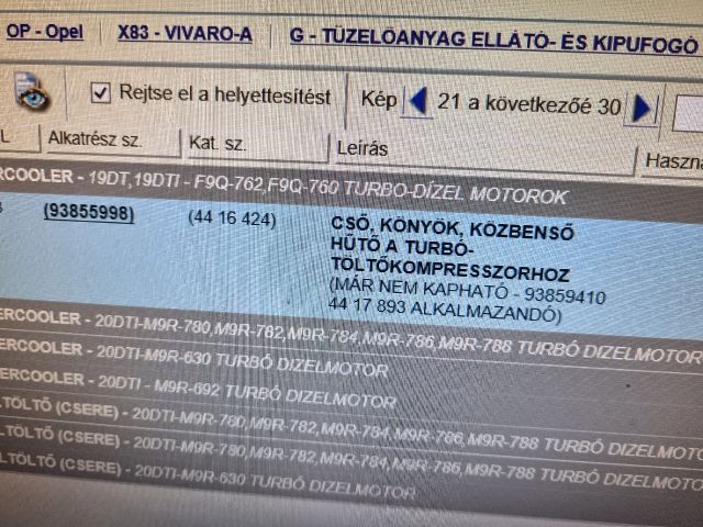 bontott OPEL VIVARO Turbócső