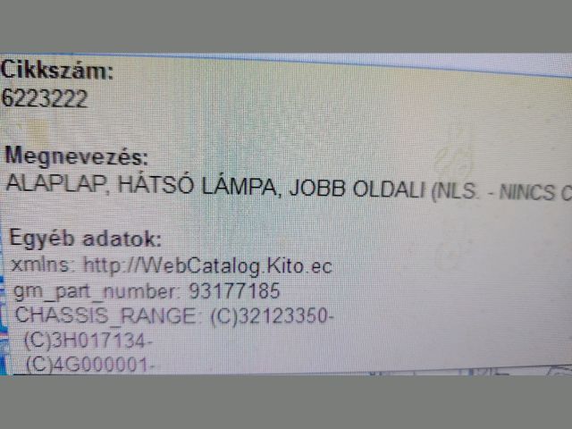 bontott OPEL ZAFIRA A Jobb Hátsó Lámpa Foglalat