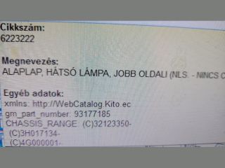 bontott OPEL ZAFIRA A Jobb Hátsó Lámpa Foglalat