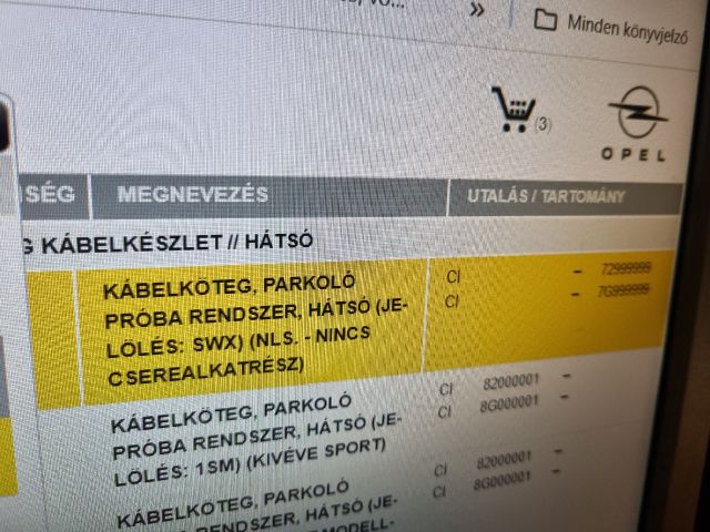 bontott OPEL ZAFIRA B Hátsó Tolatóradar Kábelköteg