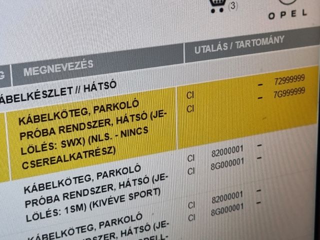 bontott OPEL ZAFIRA B Hátsó Tolatóradar Kábelköteg