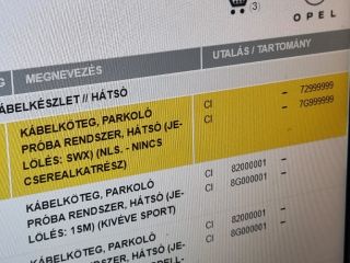 bontott OPEL ZAFIRA B Hátsó Tolatóradar Kábelköteg
