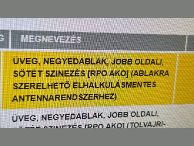 bontott OPEL ZAFIRA C Jobb C Oszlop Oldalablak Üveg