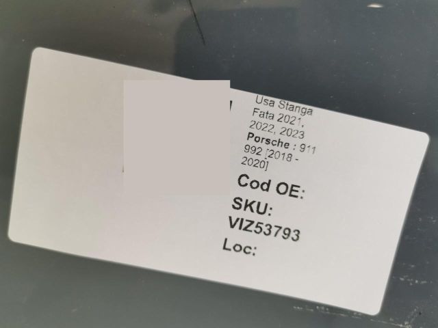 bontott PORSCHE 911 Bal első Ajtó (Üres lemez)