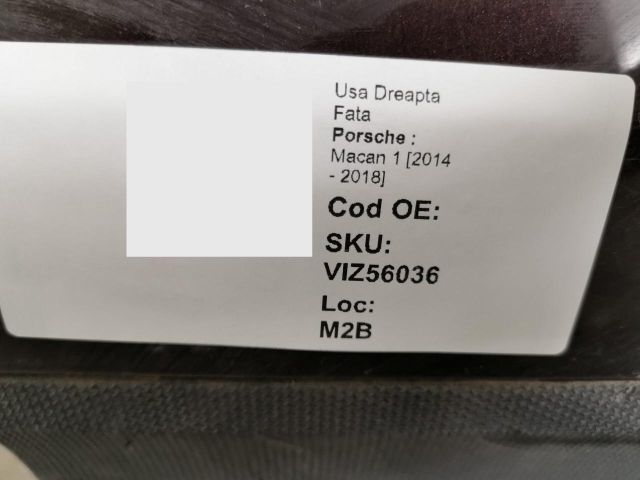 bontott PORSCHE MACAN Jobb első Ajtó (Üres lemez)