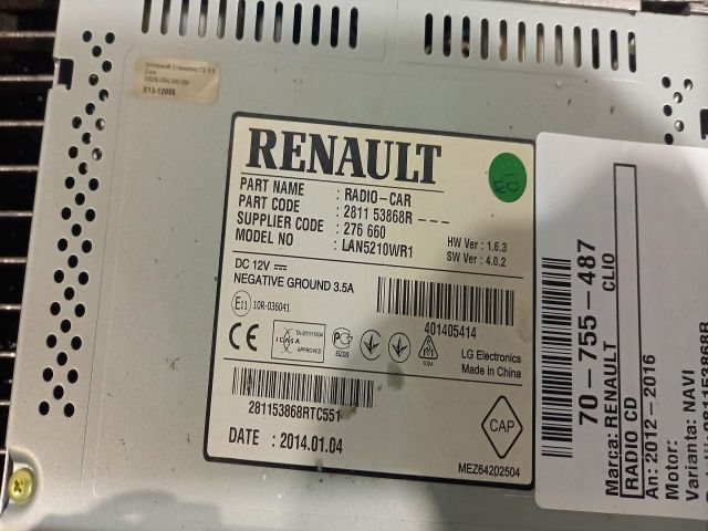 bontott RENAULT CLIO IV Rádió / CD