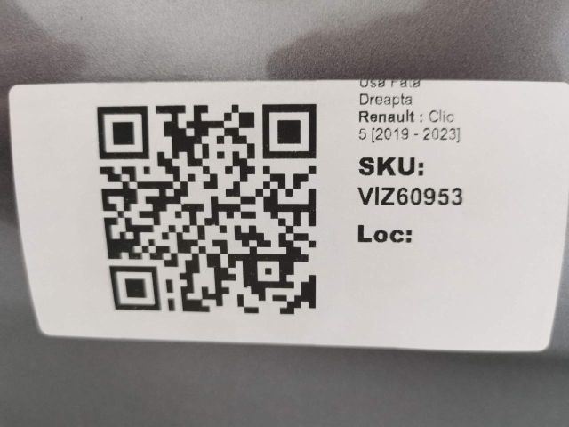 bontott RENAULT CLIO V Jobb első Ajtó (Üres lemez)