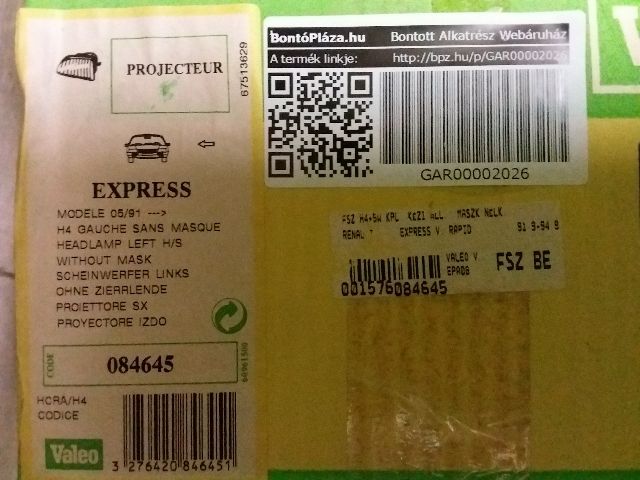 bontott RENAULT EXPRESS Bal Fényszóró