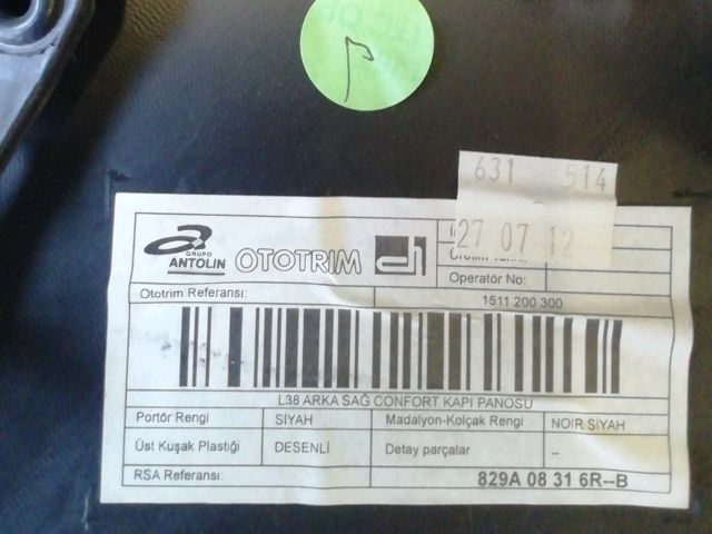 bontott RENAULT FLUENCE Jobb hátsó Ajtó Kárpit