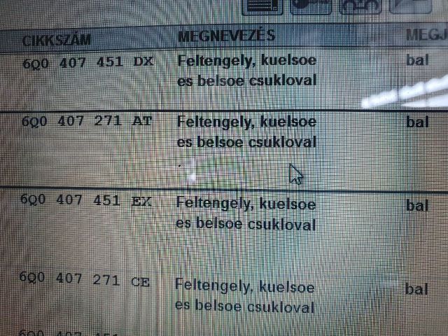 bontott SKODA FABIA I Bal Féltengely