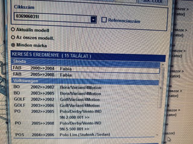 bontott SKODA FABIA I Porlasztó Sor / Híd