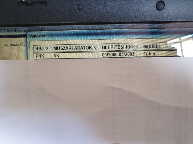 bontott SKODA FABIA I Váltó (Mechanikus)