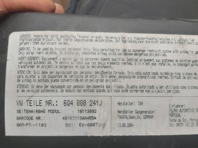 bontott SKODA FABIA II Bal Függönylégzsák és Oldallégzsák