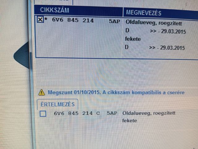 bontott SKODA FABIA III Jobb hátsó Fixüveg (Ajtóban)