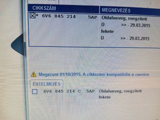 bontott SKODA FABIA III Jobb hátsó Fixüveg (Ajtóban)