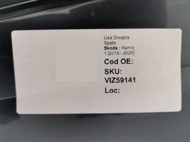 bontott SKODA KAMIQ Jobb hátsó Ajtó (Üres lemez)
