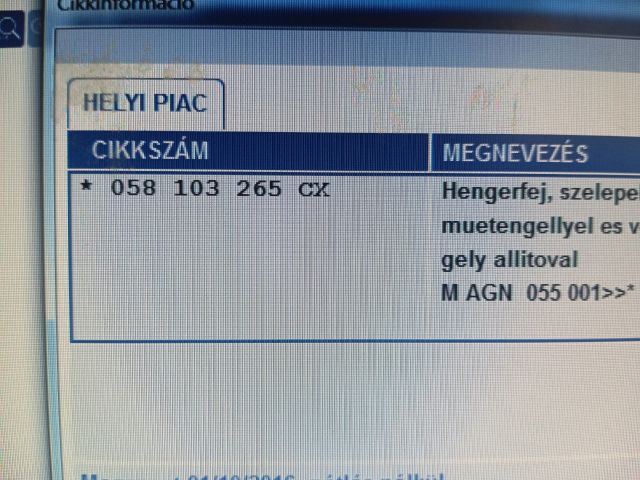 bontott SKODA OCTAVIA I Hengerfej