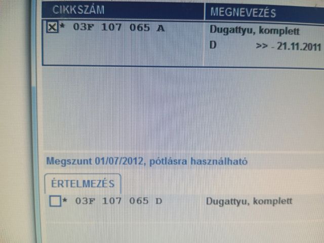 bontott SKODA OCTAVIA II Dugattyú, Hajtókar és Főtengely