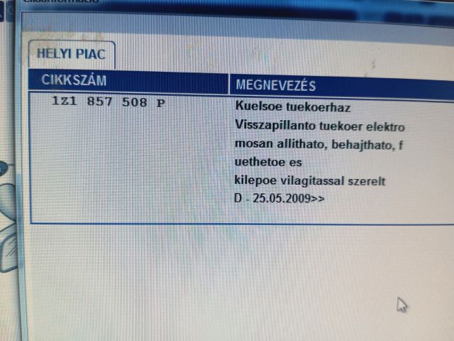 bontott SKODA OCTAVIA II Jobb Visszapillantó Tükör (Elektromos)