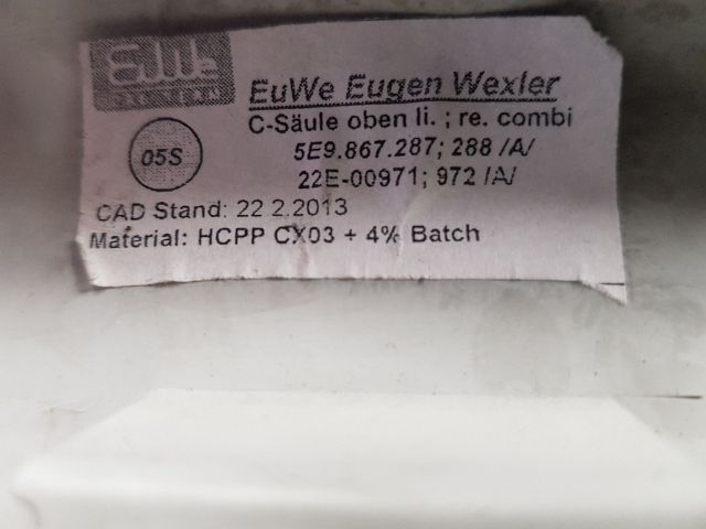 bontott SKODA OCTAVIA III Bal C Oszlop Burkolat