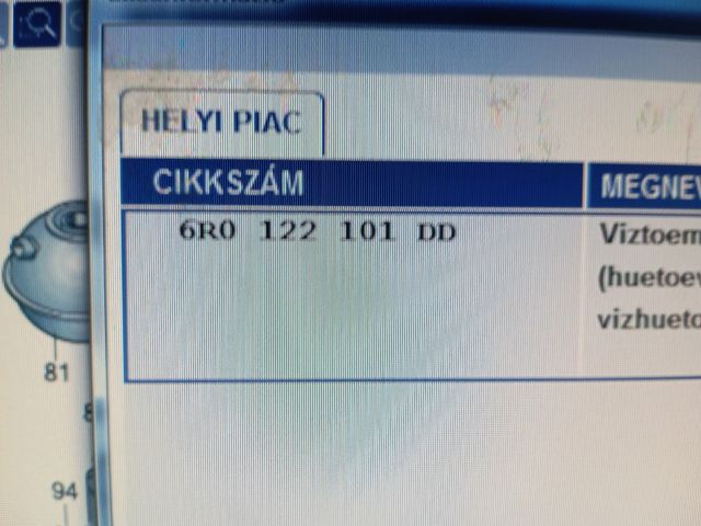 bontott SKODA RAPID Vízcső