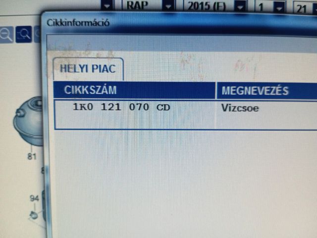 bontott SKODA RAPID Vízcső