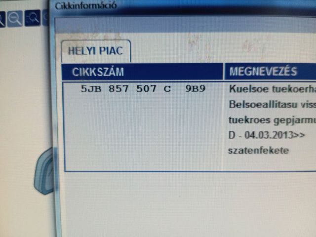 bontott SKODA RAPID Bal Visszapillantó Tükör (Elektromos)