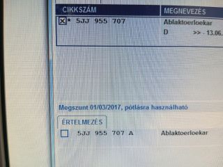 bontott SKODA RAPID Hátsó Ablaktörlő Kar