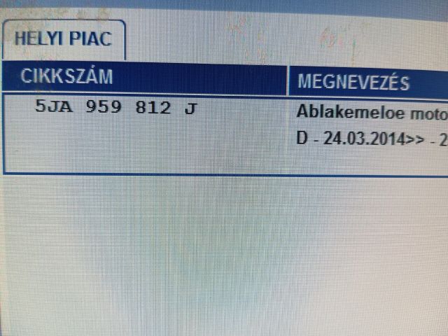 bontott SKODA RAPID Jobb első Ablakemelő Motor