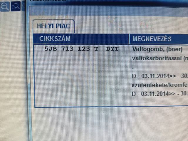 bontott SKODA RAPID Váltógomb