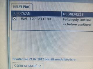 bontott SKODA ROOMSTER Bal Féltengely