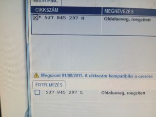 bontott SKODA ROOMSTER Bal C Oszlop Oldalablak Üveg