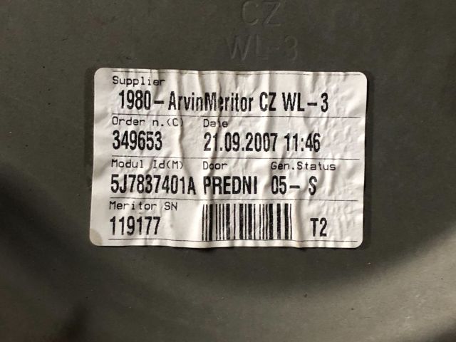 bontott SKODA ROOMSTER Bal első Ablakemelő Szerkezet (Elektromos)