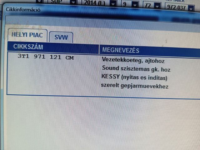 bontott SKODA SUPERB II Jobb első Ajtó Kábelköteg