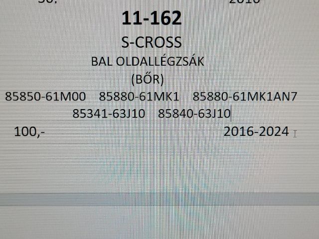 bontott SUZUKI SX4 S-Cross II Bal Oldallégzsák