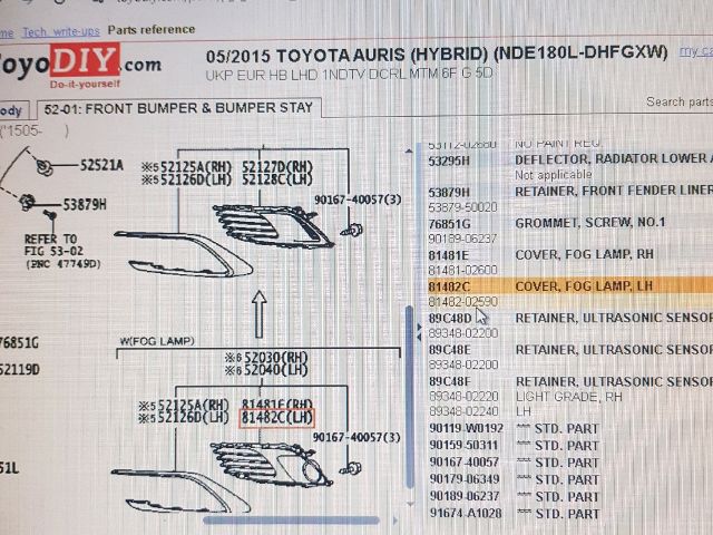bontott TOYOTA AURIS Bal Ködfényszóró Lámpakeret