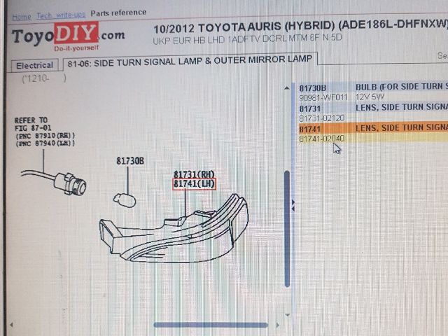 bontott TOYOTA AURIS Bal Visszapillantó Tükör Irányjelző