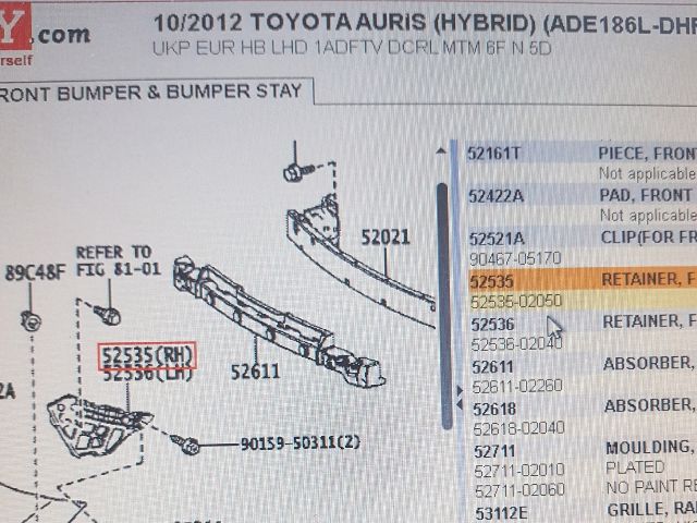 bontott TOYOTA AURIS Jobb első Lökhárító Tartó (Műanyag)