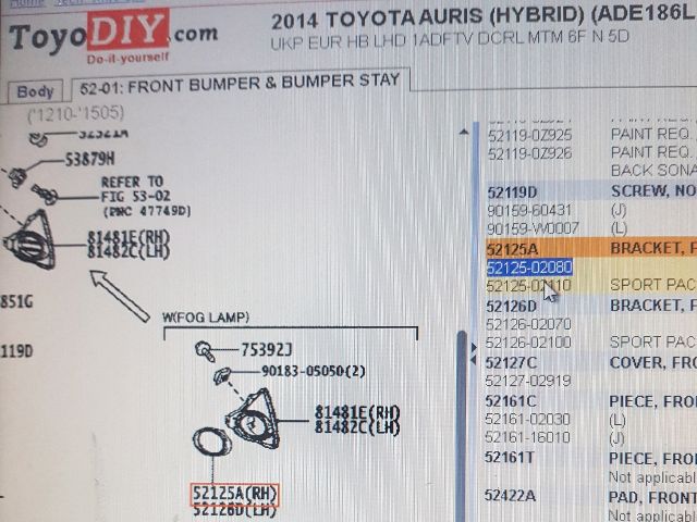 bontott TOYOTA AURIS Jobb Ködfényszóró Lámpakeret