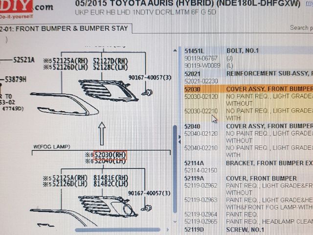 bontott TOYOTA AURIS Jobb Ködfényszóró Lámpakeret