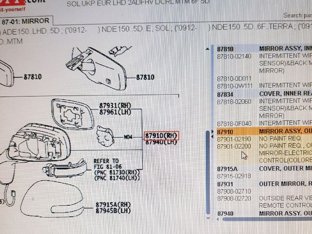 bontott TOYOTA AURIS Jobb Visszapillantó Tükör (Elektromos)