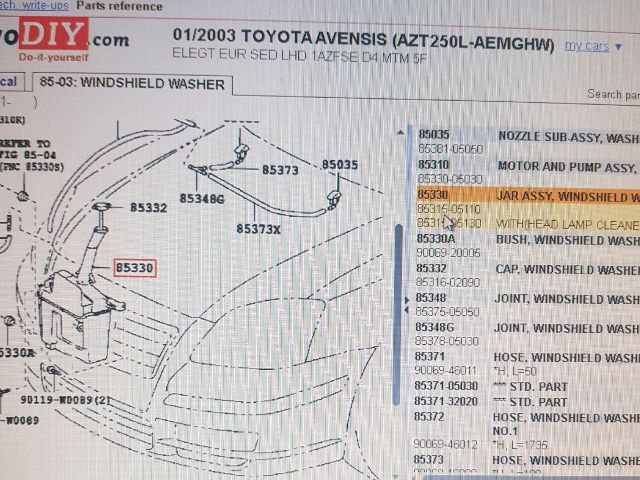 bontott TOYOTA AVENSIS T25 Ablakmosó Tartály