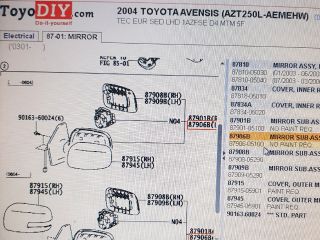 bontott TOYOTA AVENSIS T25 Bal Visszapillantó Tükör (Elektromos)