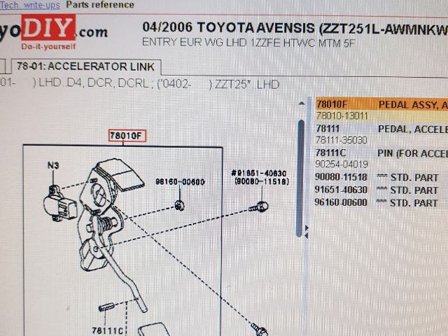 bontott TOYOTA AVENSIS T25 Gázpedál Jeladó