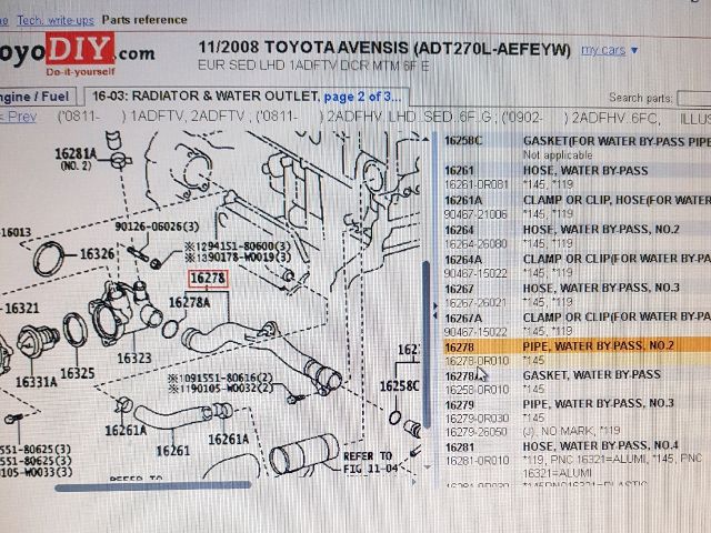 bontott TOYOTA AVENSIS T27 Vízcső
