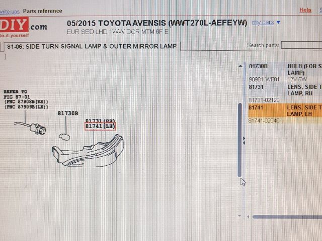 bontott TOYOTA AVENSIS T27 Bal Visszapillantó Tükör Irányjelző