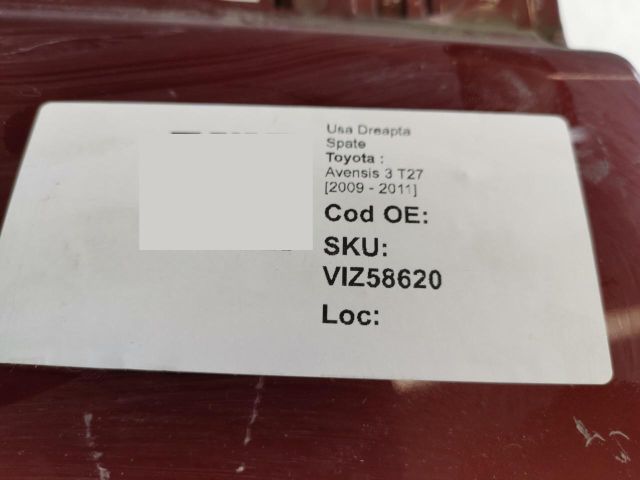 bontott TOYOTA AVENSIS T27 Jobb hátsó Ajtó (Üres lemez)